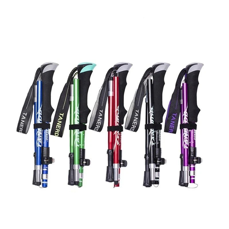 Trekking Poles Adjustable Foldable Aluminum Shaft & Tungsten Tips