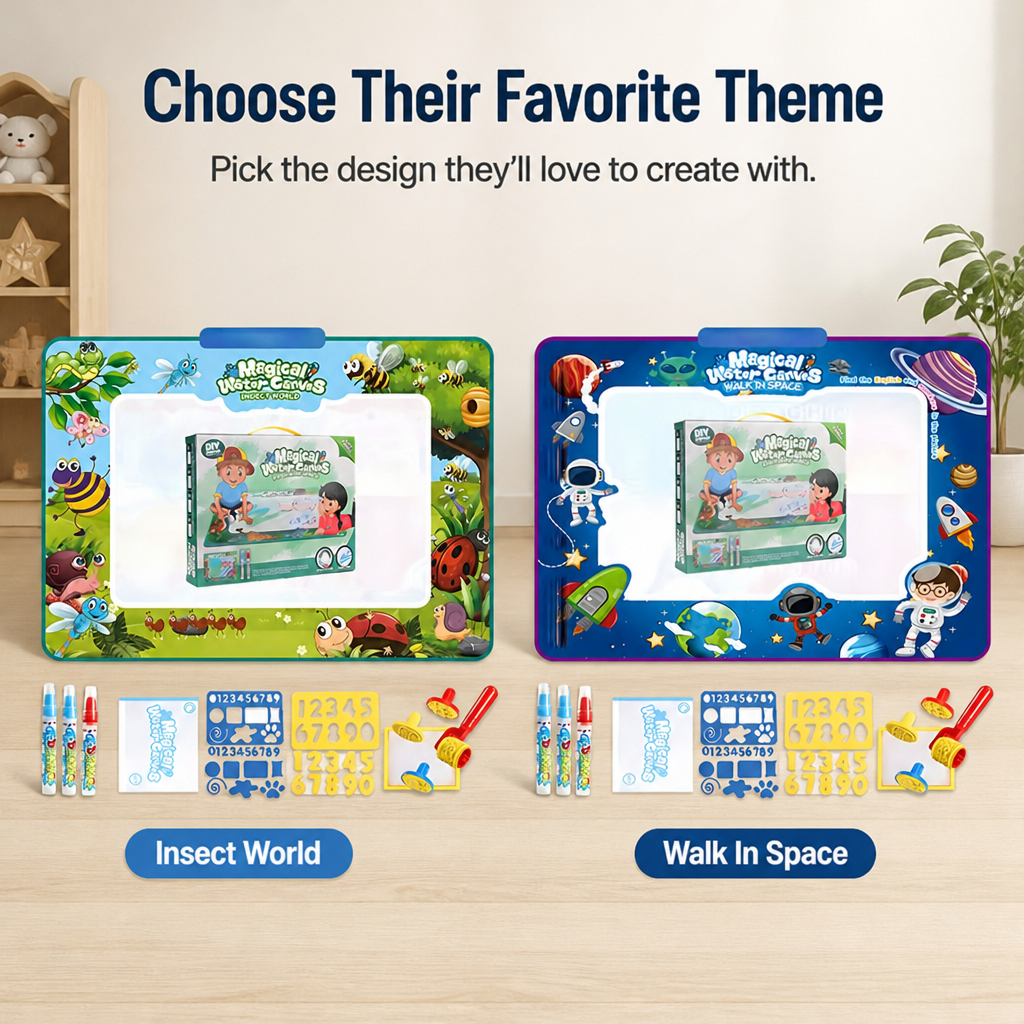 Water Drawing Mat Mess-Free Reusable Pens & Stencils