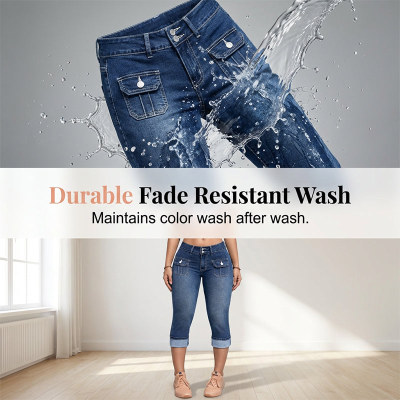 LibraSkin™ – Curve-Sculpting Stretch Denim Capris with Mid-Rise Waist