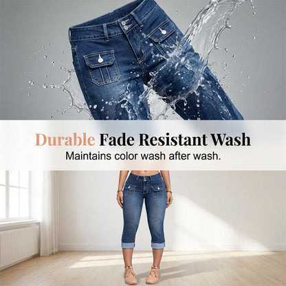 LibraSkin™ – Curve-Sculpting Stretch Denim Capris with Mid-Rise Waist