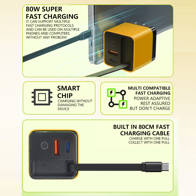 PowerFlow™ 80W Retractable Charger — Lightning-Fast Power That Declutters Your Life Instantly
