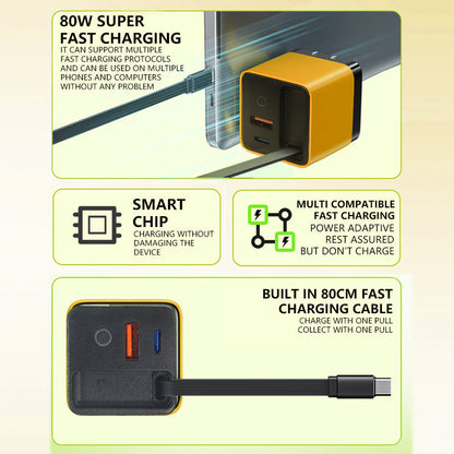 PowerFlow™ 80W Retractable Charger — Lightning-Fast Power That Declutters Your Life Instantly