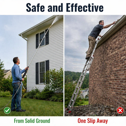 SkySweep™ — Power-Clean Gutters, Siding & Upstairs Grime Without Climbing a Ladder