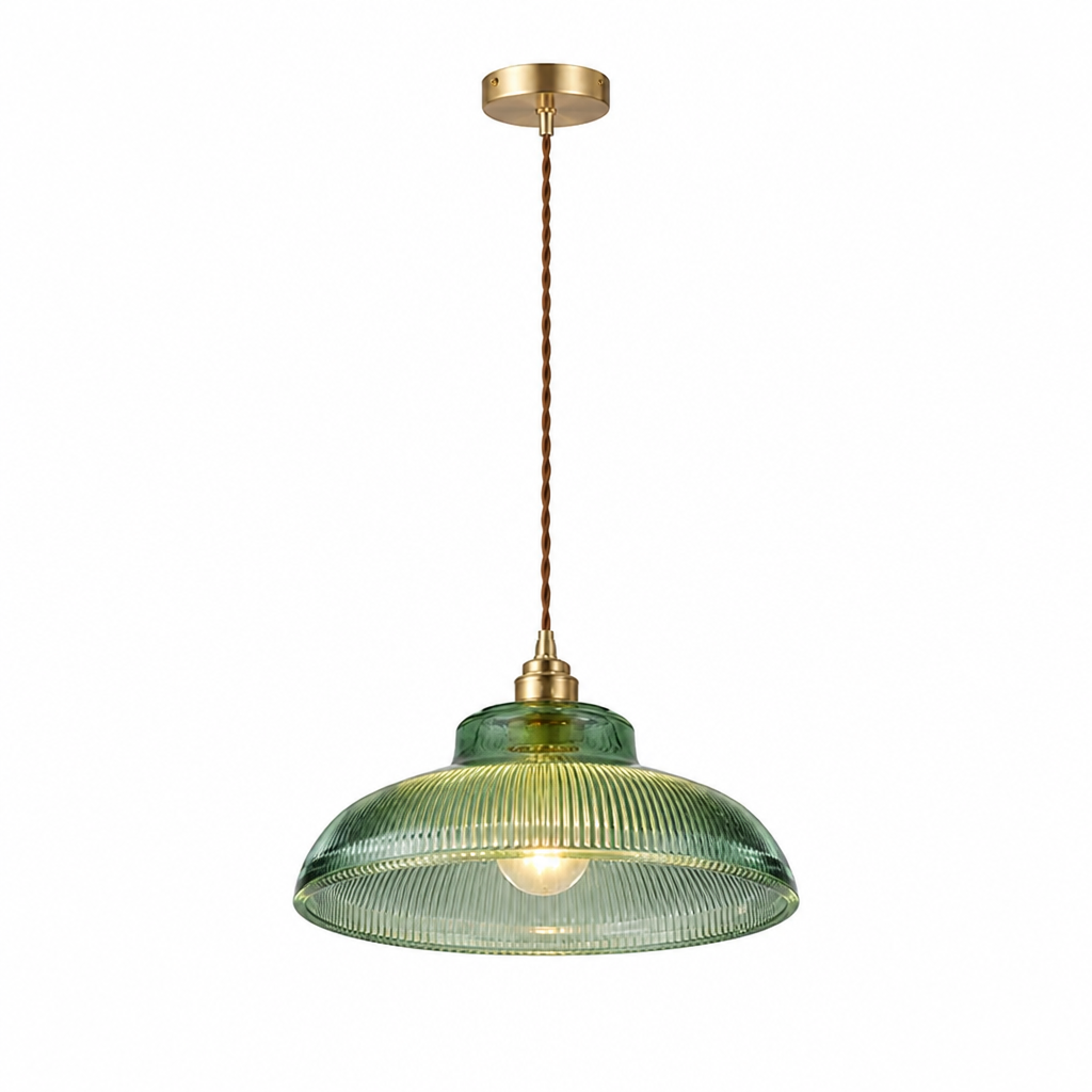 Pendant light | Vintage green glass lampshade | 30cm, E27 base & iron frame