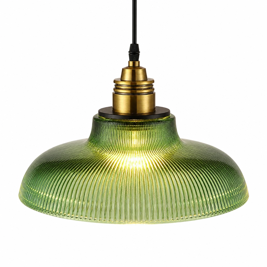 Pendant light | Vintage green glass lampshade | 30cm, E27 base & iron frame