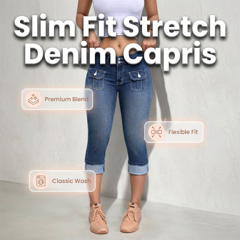 LibraSkin™ – Curve-Sculpting Stretch Denim Capris with Mid-Rise Waist
