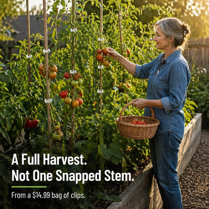VerdiClip™ — Hold Tomatoes Tall, Ditch the Twist Ties, Save Every Stem From Snapping