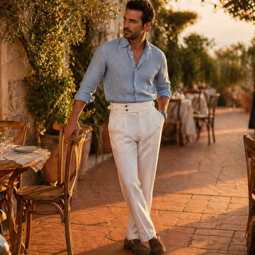 EmeraSilk™ – High-Waist Gurkha Linen Trousers with Unfinished Hem