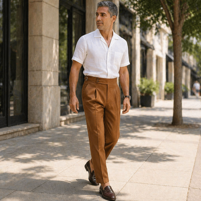 EmeraSilk™ – High-Waist Gurkha Linen Trousers with Unfinished Hem