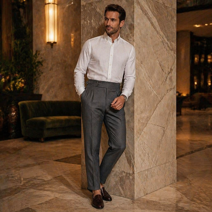 EmeraSilk™ – High-Waist Gurkha Linen Trousers with Unfinished Hem