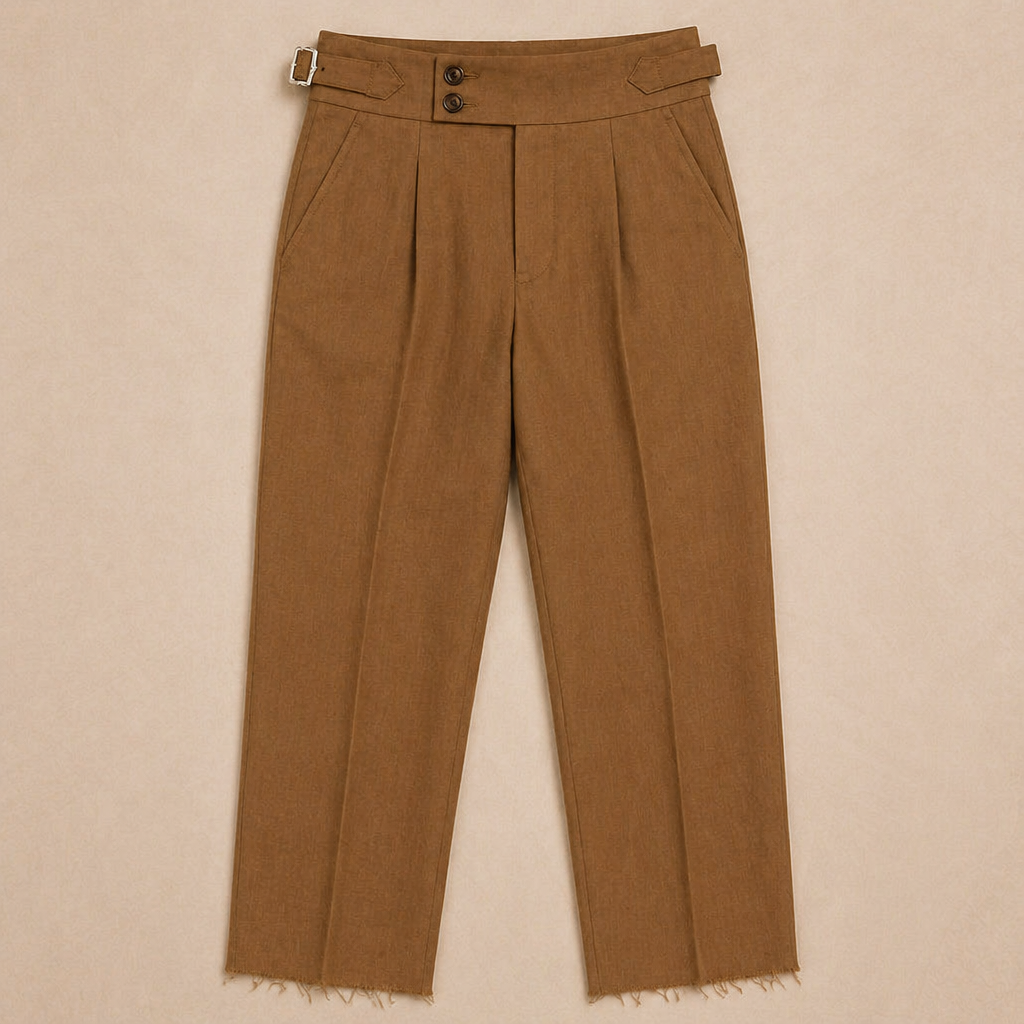 EmeraSilk™ – High-Waist Gurkha Linen Trousers with Unfinished Hem