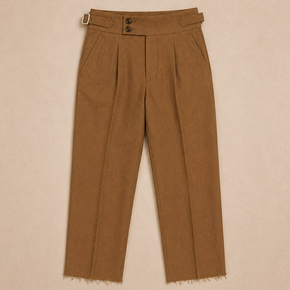 EmeraSilk™ – High-Waist Gurkha Linen Trousers with Unfinished Hem