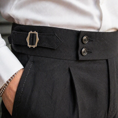 EmeraSilk™ – High-Waist Gurkha Linen Trousers with Unfinished Hem