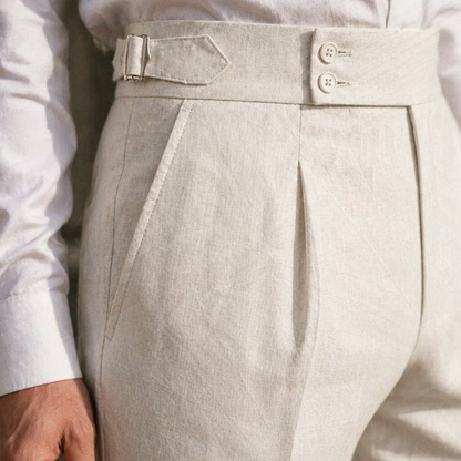 EmeraSilk™ – High-Waist Gurkha Linen Trousers with Unfinished Hem
