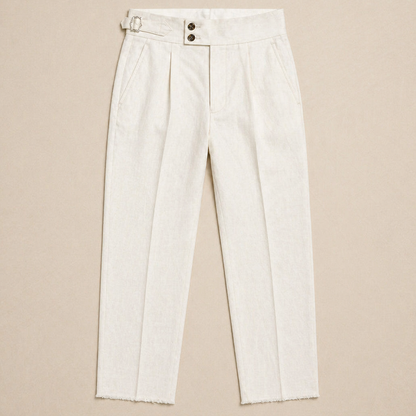EmeraSilk™ – High-Waist Gurkha Linen Trousers with Unfinished Hem