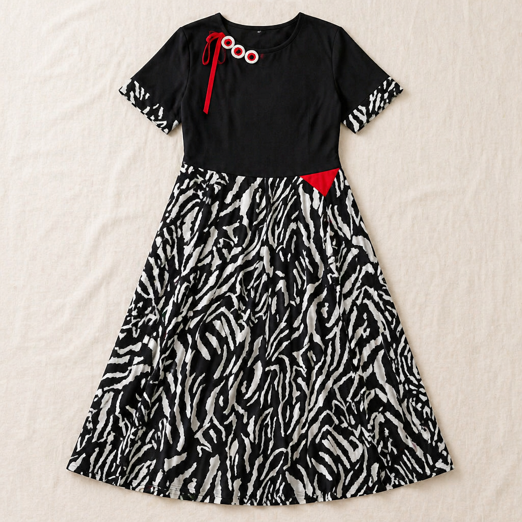 LuxeMosaic™ – Flowy Two-Tone Maxi Dress with Zebra Print Skirt