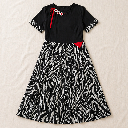 LuxeMosaic™ – Flowy Two-Tone Maxi Dress with Zebra Print Skirt