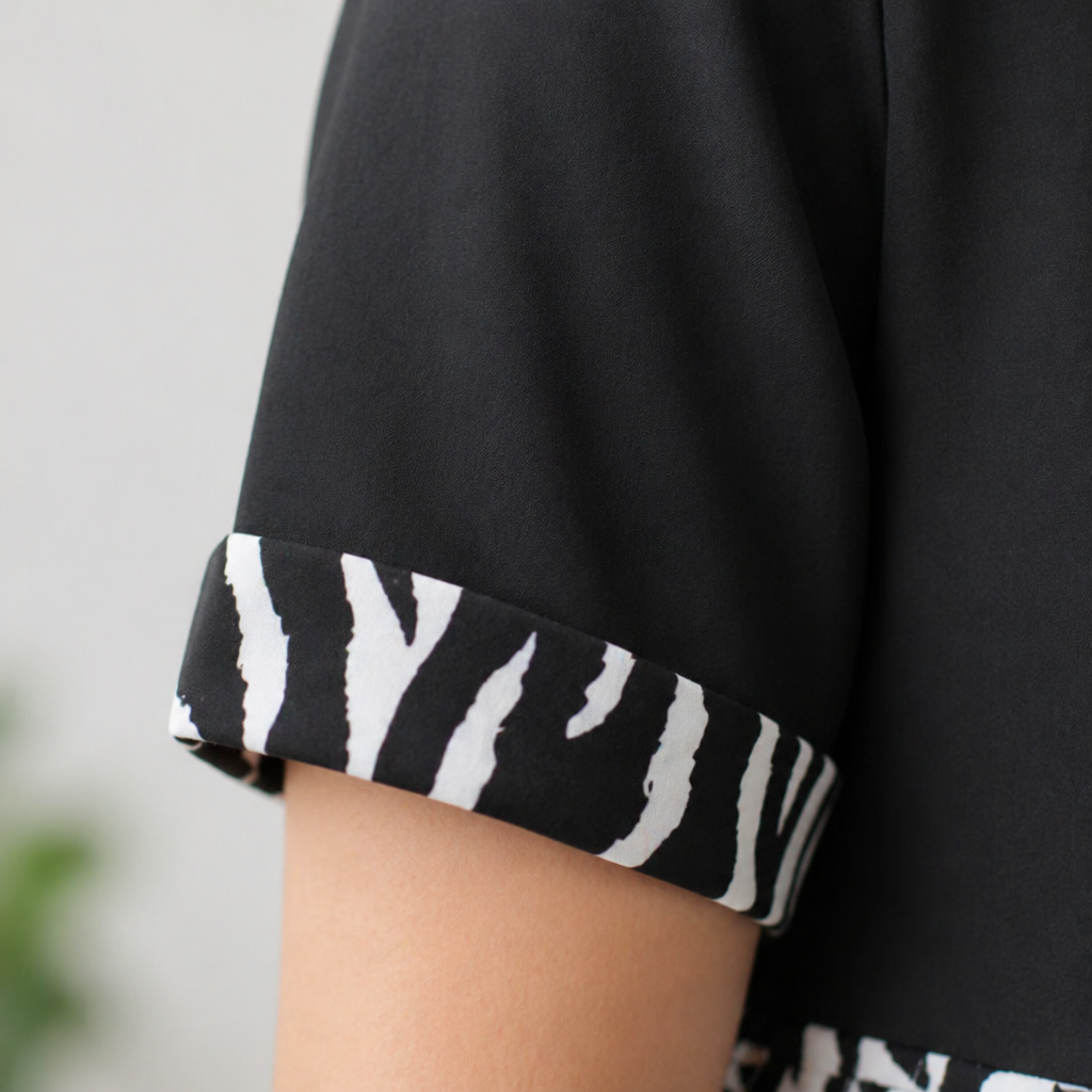 LuxeMosaic™ – Flowy Two-Tone Maxi Dress with Zebra Print Skirt