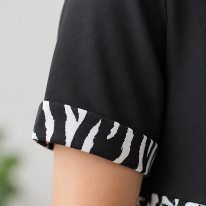 LuxeMosaic™ – Flowy Two-Tone Maxi Dress with Zebra Print Skirt