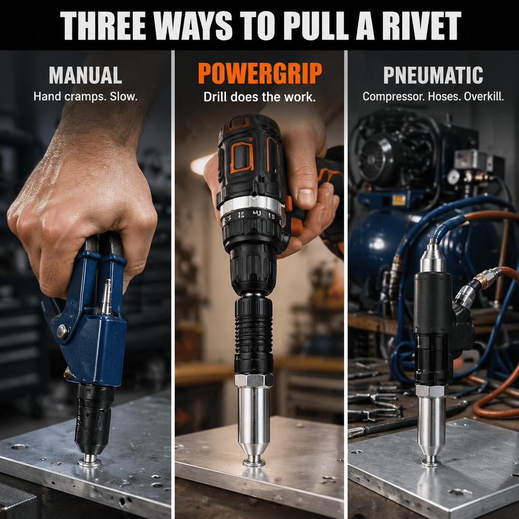 PowerGrip™ — Pull 120 Rivets Without a Single Hand Cramp