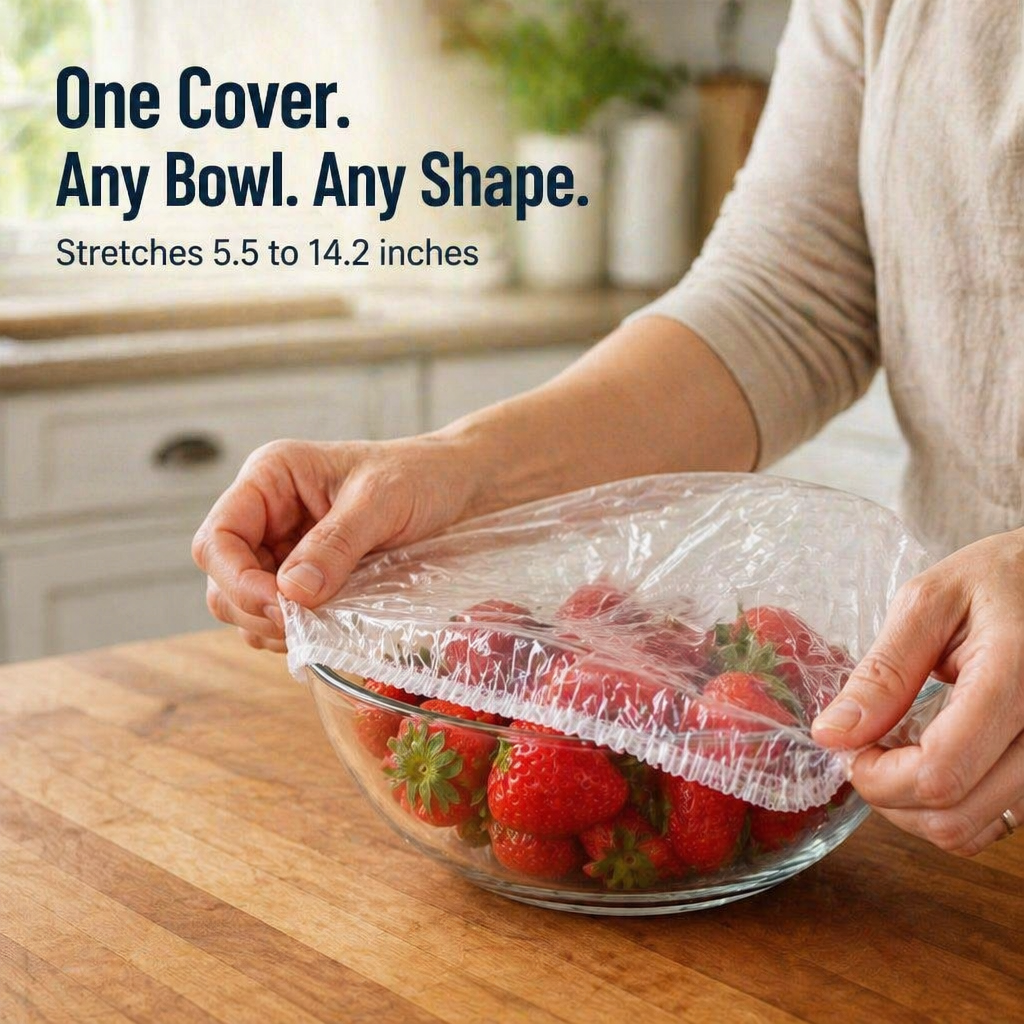 FreshNest™ — Cover Any Bowl, Plate or Half-Cut Watermelon Without Wrestling Plastic Wrap