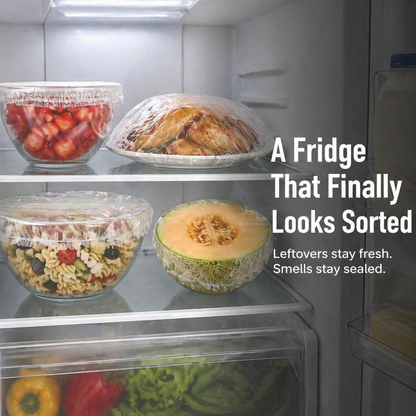 FreshNest™ — Cover Any Bowl, Plate or Half-Cut Watermelon Without Wrestling Plastic Wrap