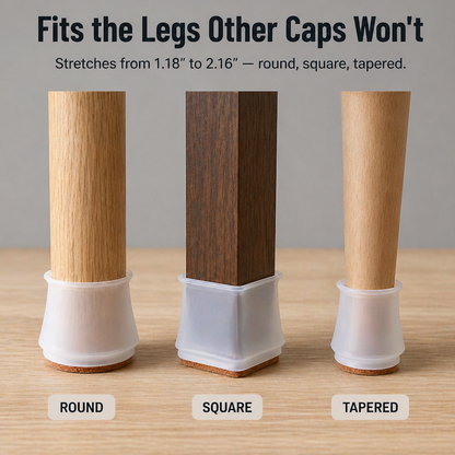 VibraShield™ — Stretch-Fit Silicone Caps That Silence Chairs and Save Your Floors