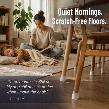 VibraShield™ — Stretch-Fit Silicone Caps That Silence Chairs and Save Your Floors