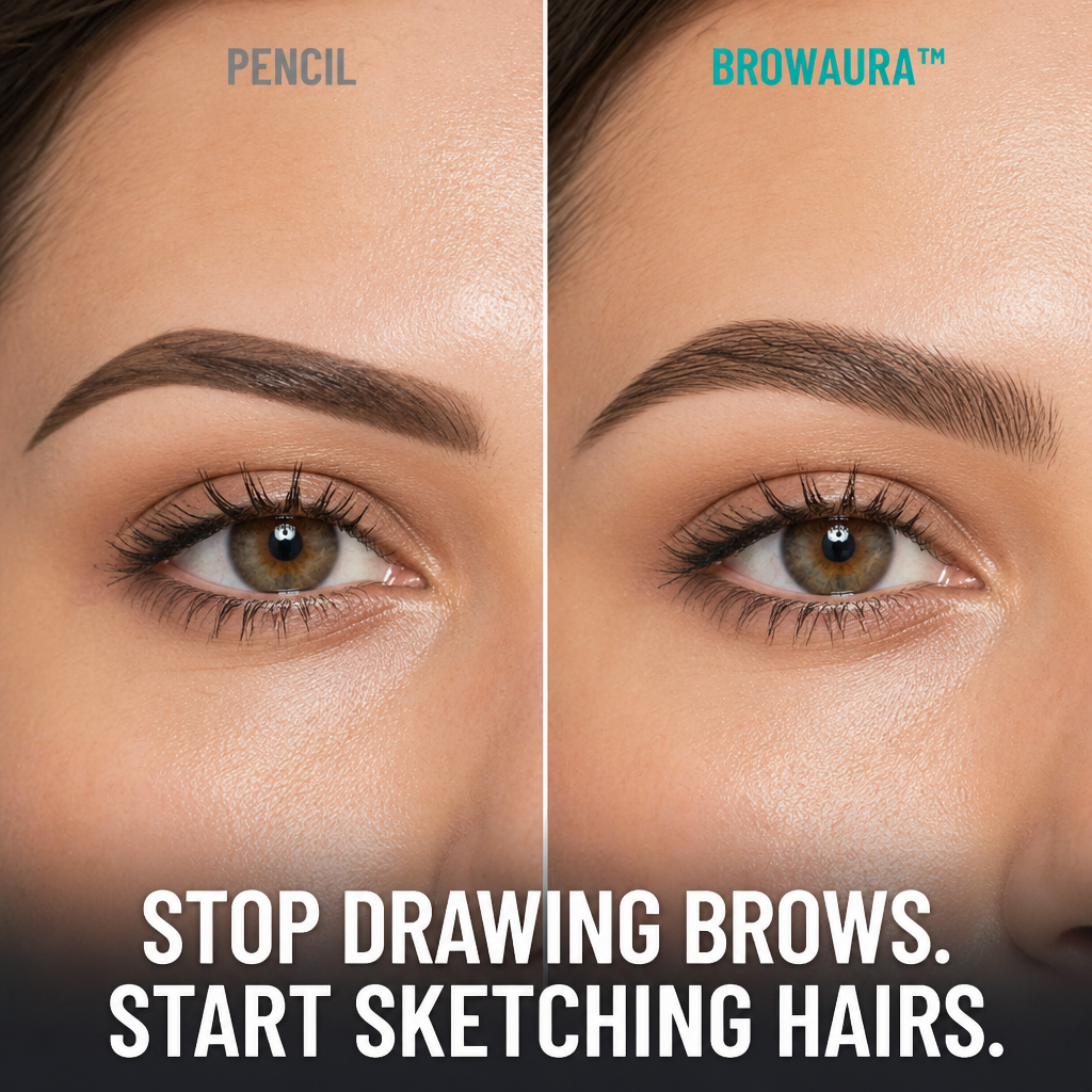 BrowAura™ — Stroke On Hair-Like Brows That Survive Sweat, Rain & 36-Hour Days
