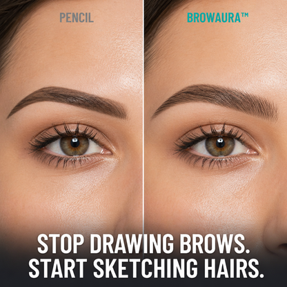 BrowAura™ — Stroke On Hair-Like Brows That Survive Sweat, Rain & 36-Hour Days