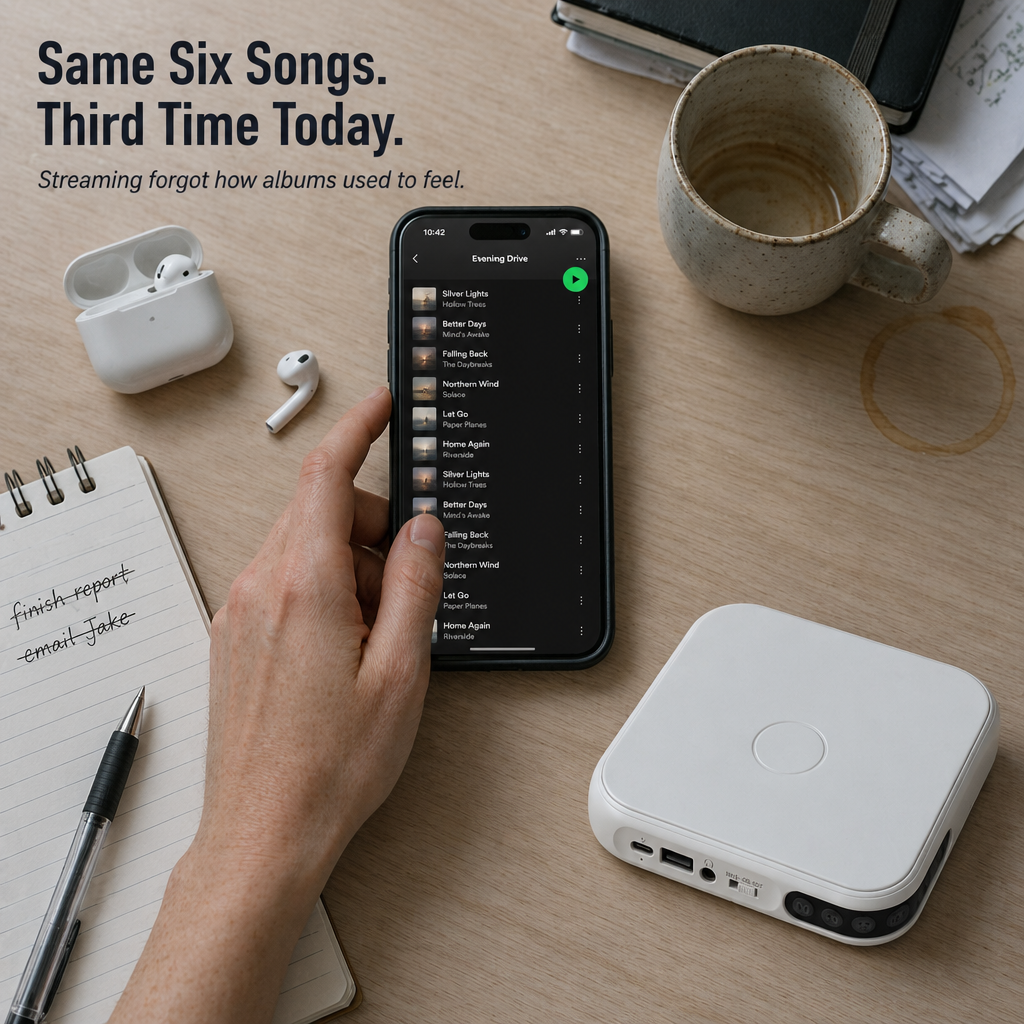 VibeStream™ — Pocket Your CDs, Pair Bluetooth Headphones, Skip the Algorithm