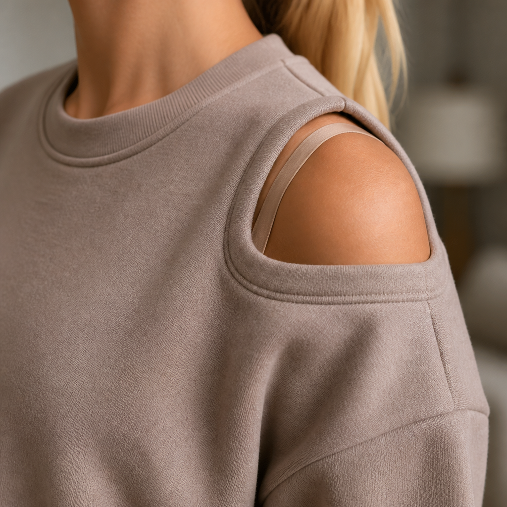 VelaVista™ – Cut-Out Shoulder Sweatshirt and Fitted Midi Dress Set