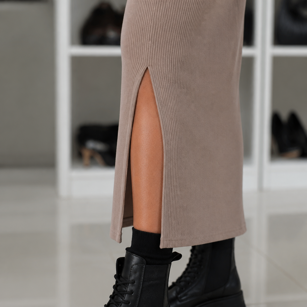 VelaVista™ – Cut-Out Shoulder Sweatshirt and Fitted Midi Dress Set