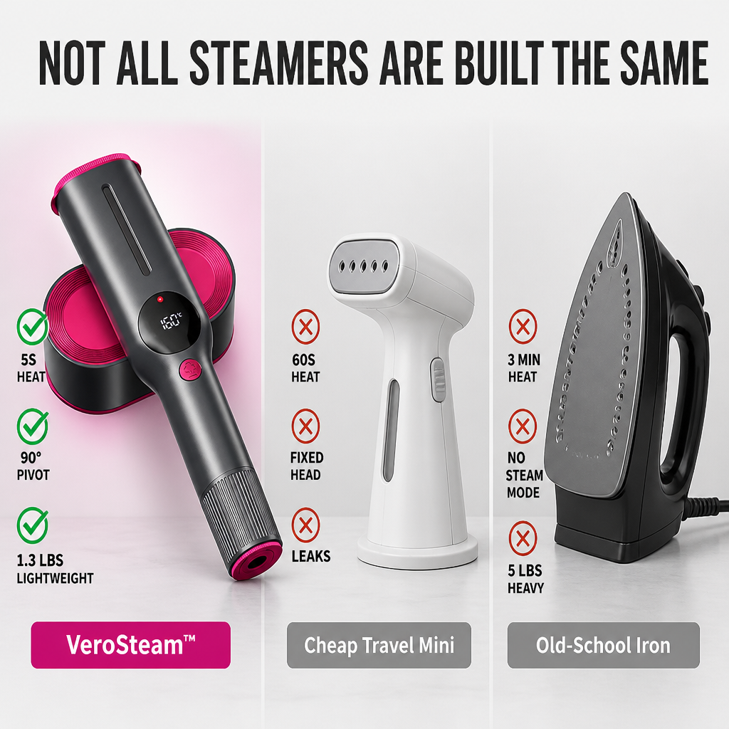 VeroSteam™ — Heat in 5 Seconds, Steam Through Silk, Pack in Your Carry-On