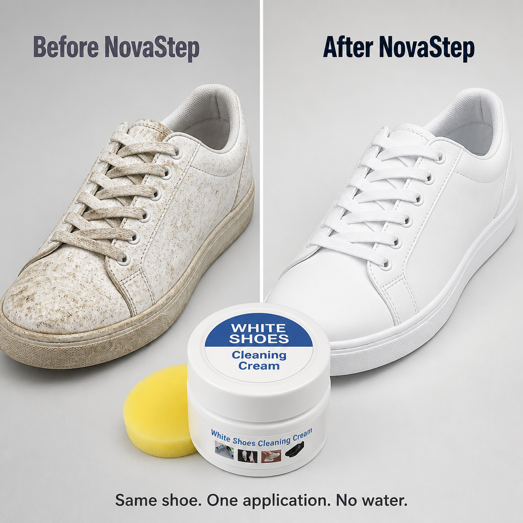 NovaStep™ — Wipe Yellowed, Scuffed Sneakers Back to Bright White Without Scrubbing
