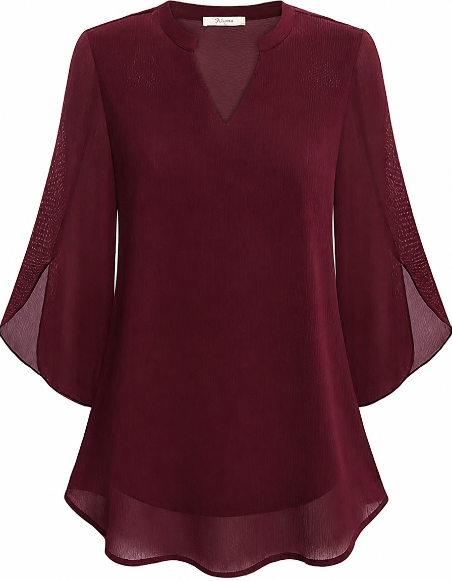RamiraBreeze™ – Flowy Chiffon Blouse with Split Petal Sleeves