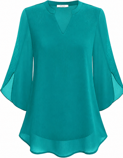 RamiraBreeze™ – Flowy Chiffon Blouse with Split Petal Sleeves