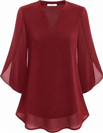 RamiraBreeze™ – Flowy Chiffon Blouse with Split Petal Sleeves