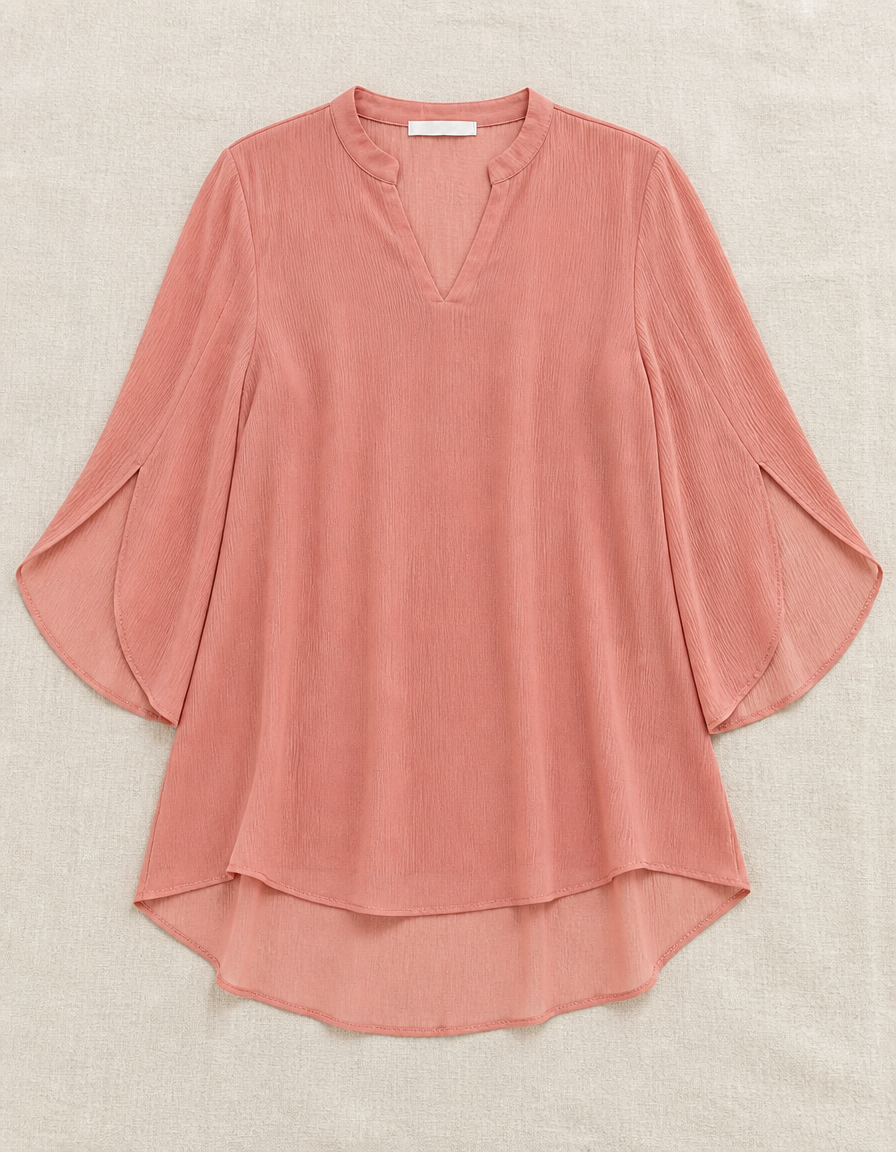 RamiraBreeze™ – Flowy Chiffon Blouse with Split Petal Sleeves