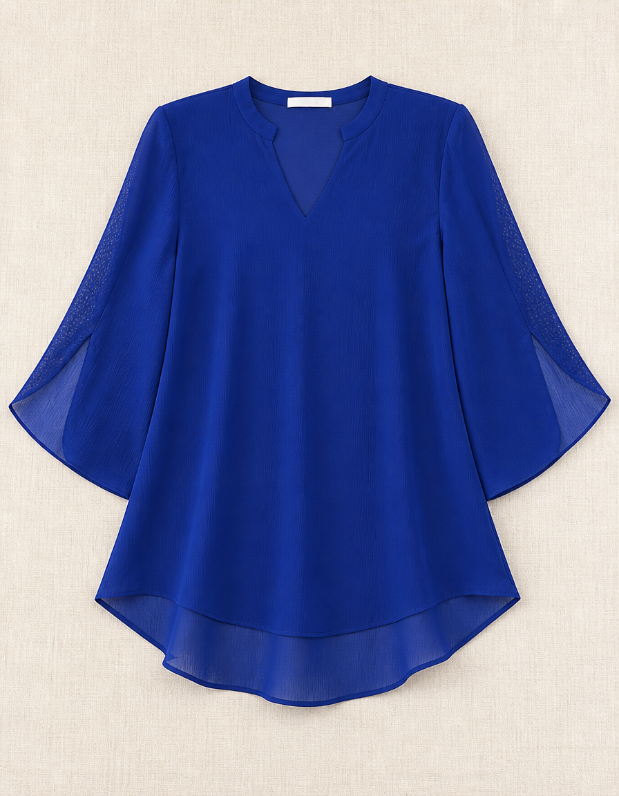 RamiraBreeze™ – Flowy Chiffon Blouse with Split Petal Sleeves