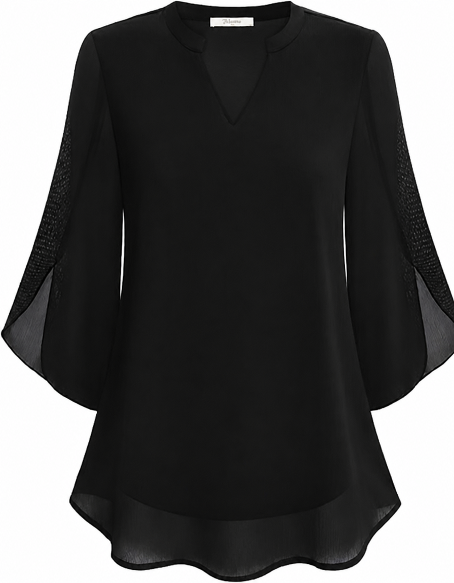 RamiraBreeze™ – Flowy Chiffon Blouse with Split Petal Sleeves