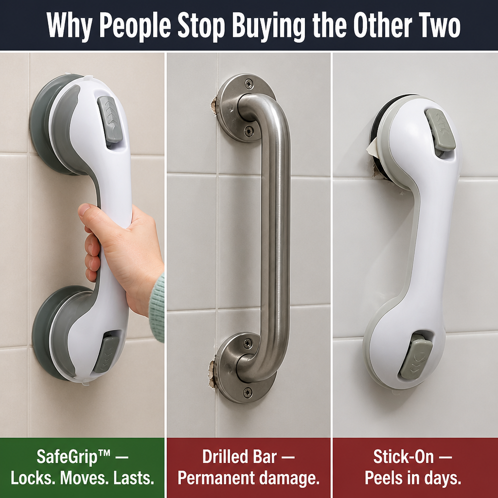 SafeGrip™ — Lock In Solid Bathroom Safety in 30 Seconds, No Drill Required