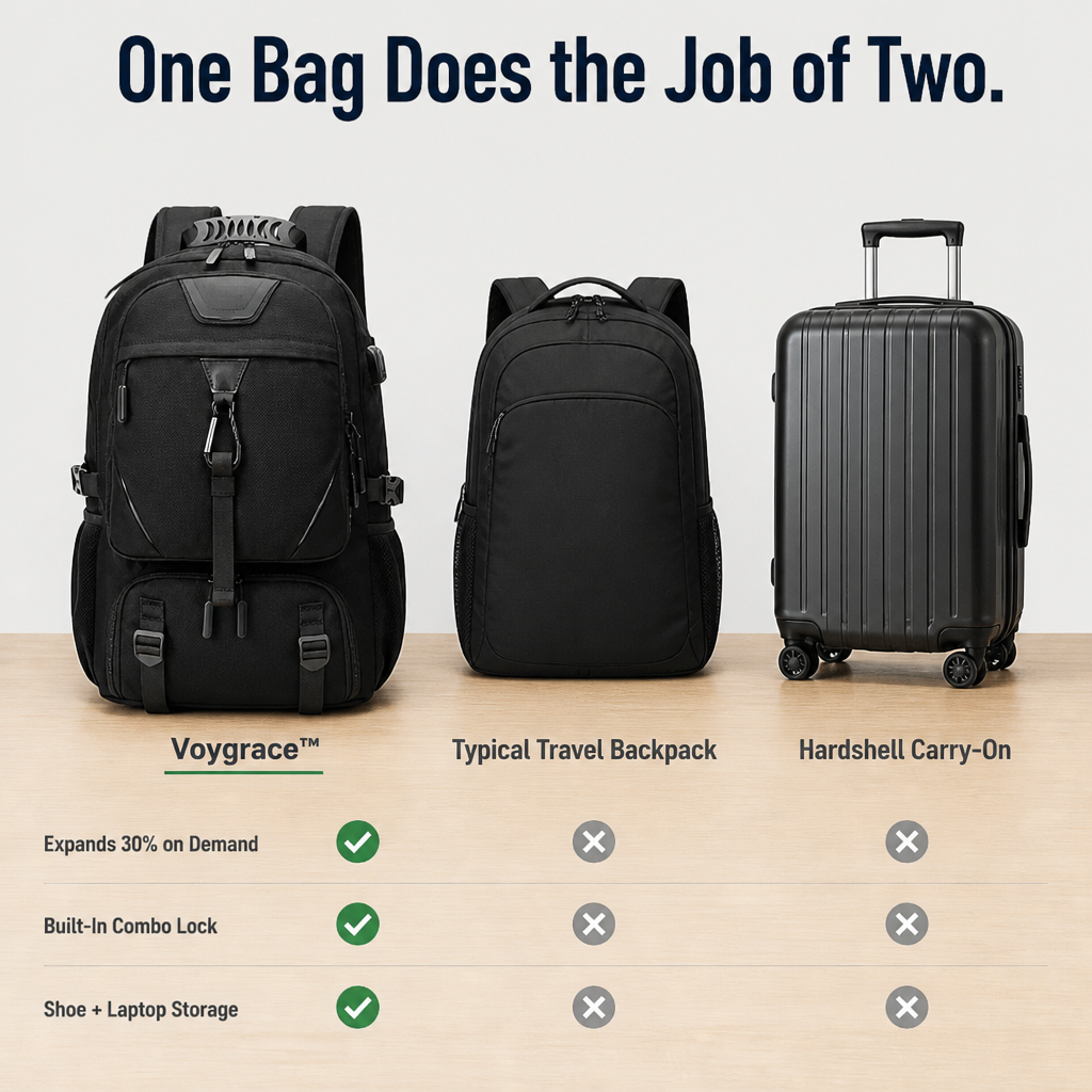 Voygrace™ Expandable Travel Backpack — Carry 3 Days of Travel Without Ever Checking a Bag