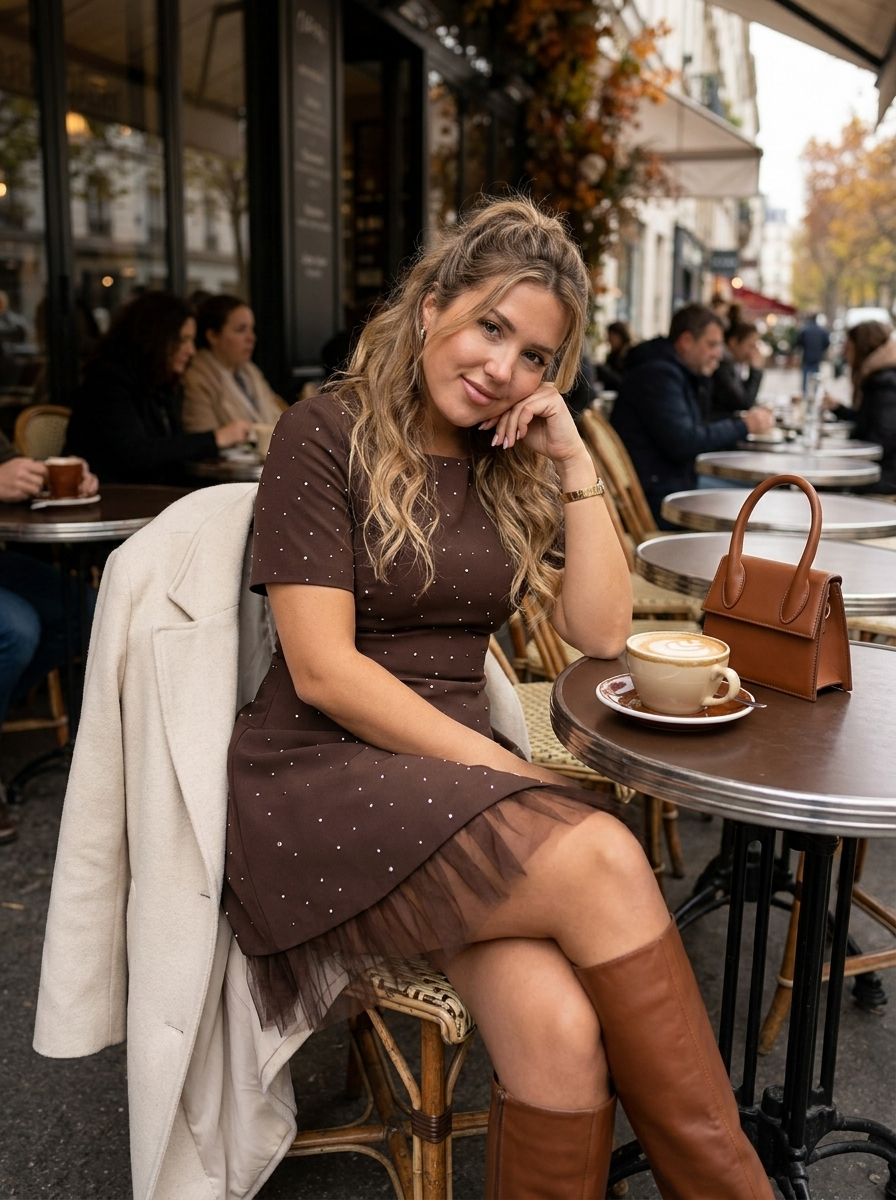 LuxeCurve™ – Crystal-Studded A-Line Mini Dress with Tulle Hem