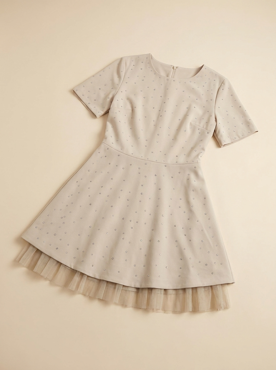 LuxeCurve™ – Crystal-Studded A-Line Mini Dress with Tulle Hem