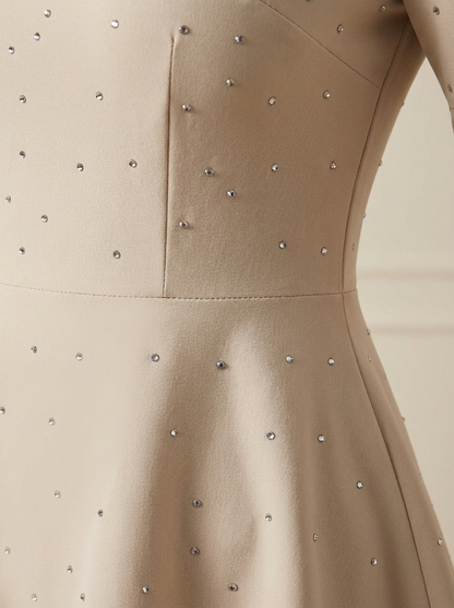 LuxeCurve™ – Crystal-Studded A-Line Mini Dress with Tulle Hem