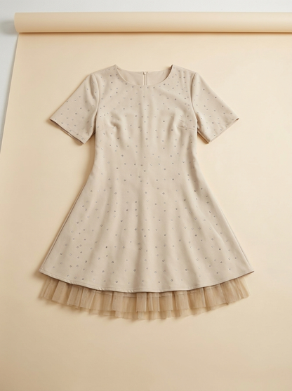 LuxeCurve™ – Crystal-Studded A-Line Mini Dress with Tulle Hem