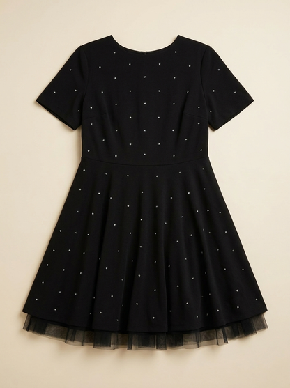 LuxeCurve™ – Crystal-Studded A-Line Mini Dress with Tulle Hem