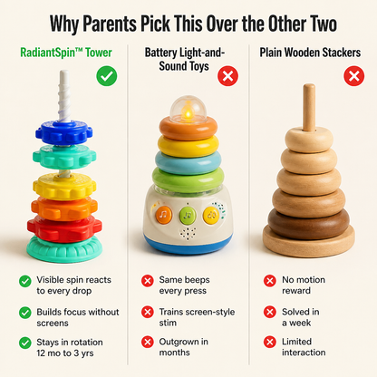 RadiantSpin™ Tower — Drop, Spin & Stack: The Screen-Free Toy Toddlers Beg For